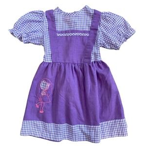 Vintage Sears Dress Baby Girl 4 Toddler Purple White Checkered USA Made Smocked